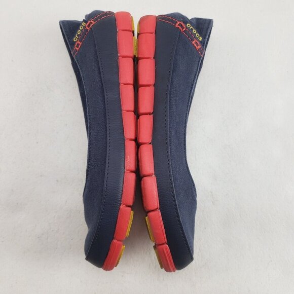 Crocs Skimmer Slip On Shoe Womens 7 Blue Comfort Stretch Sole Canvas Flat - Picture 5 of 10